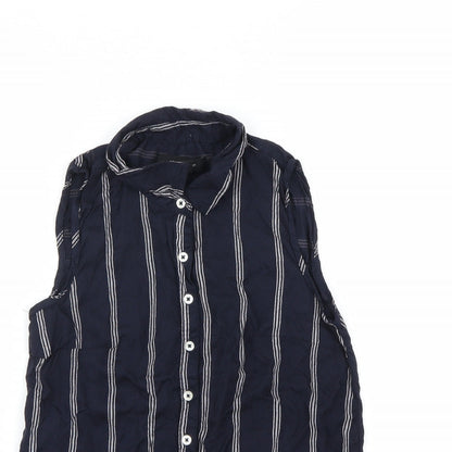 Close-up detail of Atmosphere women’s blue striped basic button-up, size UK 8