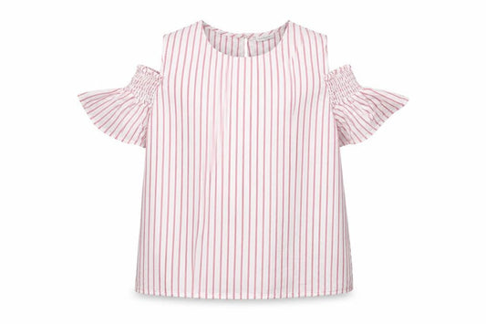 Front view of F&F girls’ white striped basic blouse, size 10, years