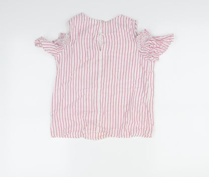 Back view of F&F girls’ white striped basic blouse, size 10, years