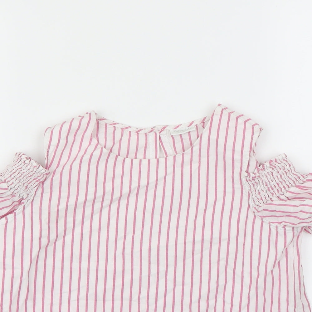 F&F Girls White Striped  Basic Blouse Size 10 Years
