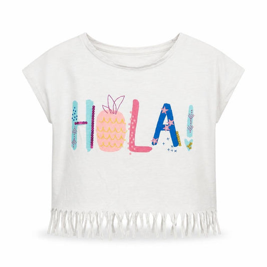 Front view of Nutmeg girls’ white basic t-shirt, size 6, years
