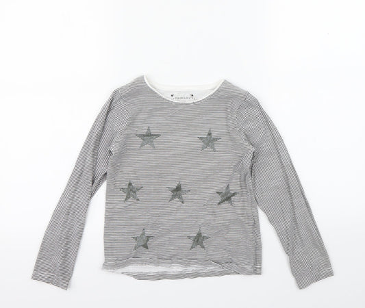 Primark Girls Black Striped  Basic T-Shirt Size 7-8 Years