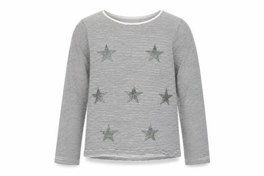 Front view of Primark girls’ black striped basic t-shirt, size 7-8, years
