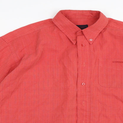 Close-up detail of Cooper men’s pink button-up, size L