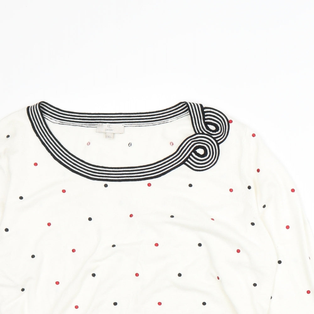 CC Womens White Polka Dot  Pullover Jumper Size XL
