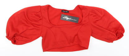 Additional front view of Stylewise women’s red cropped blouse, size L
