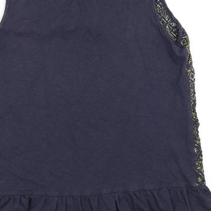 Brand and care label for Next women’s blue basic tank, size UK 10