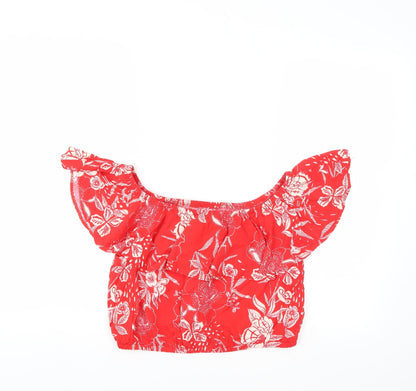 Front view of New Look women’s red floral basic blouse, size UK 14
