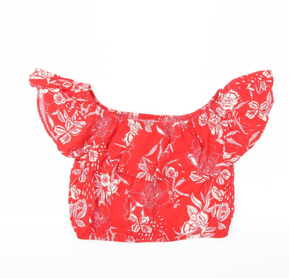 Back view of New Look women’s red floral basic blouse, size UK 14