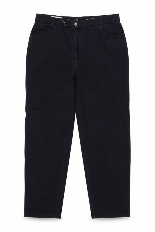 Front view of women’s blue denim skinny jeans, size UK 35, in, 27-inch leg