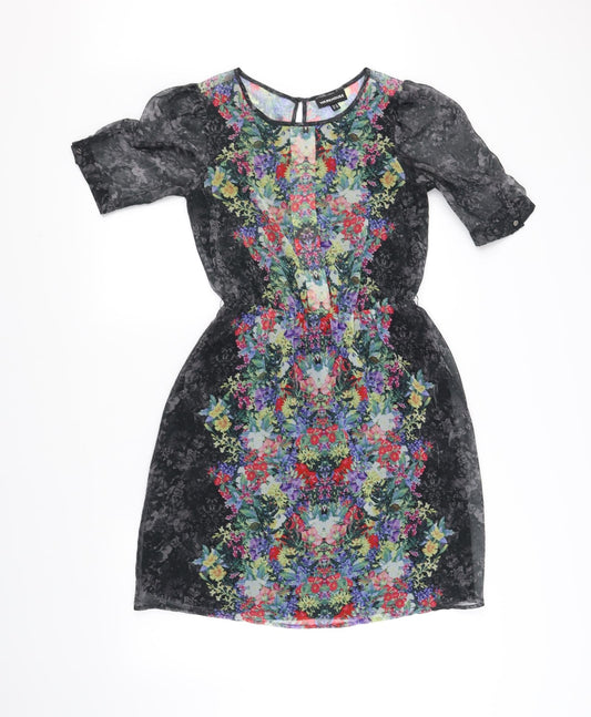 Warehouse Womens Black Floral  Fit & Flare  Size 8