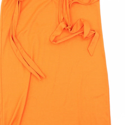 Brand and care label for Pieces women’s orange basic t-shirt, size S