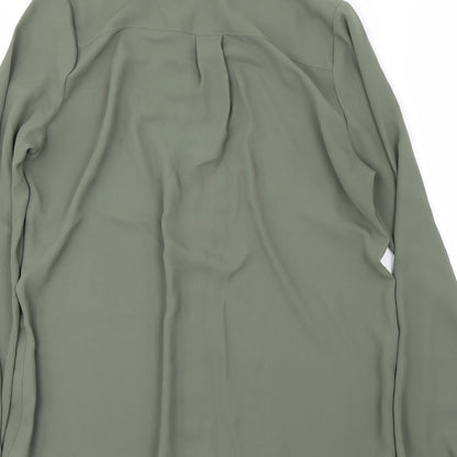 Brand and care label for Atmosphere women’s green basic blouse, size UK 10