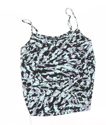Additional front view of Miss Selfridge women’s blue camouflage basic blouse, size UK 8