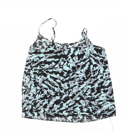 Back view of Miss Selfridge women’s blue camouflage basic blouse, size UK 8