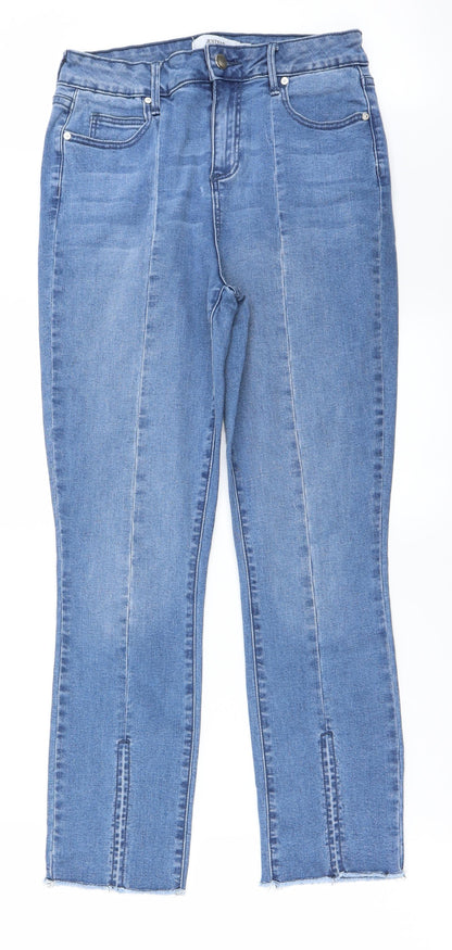 Additional front view of JustFab women’s blue straight jeans, size UK 28, 25-inch leg