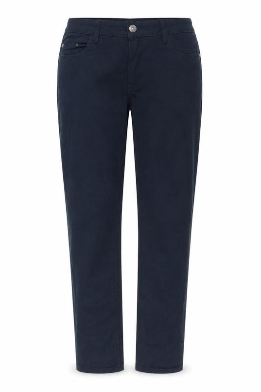 Front view of women’s blue straight jeans, size UK 8, 26-inch leg
