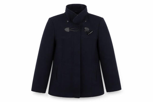Front view of Wallis women’s blue fleece overcoat coat, size UK 14