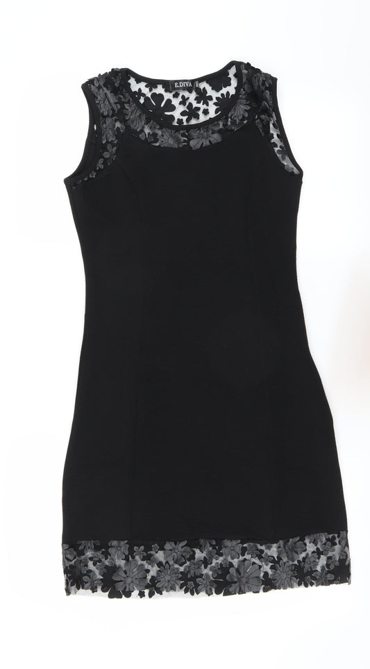 E. DIVA Womens Black   Bodycon  Size S  - floral detail