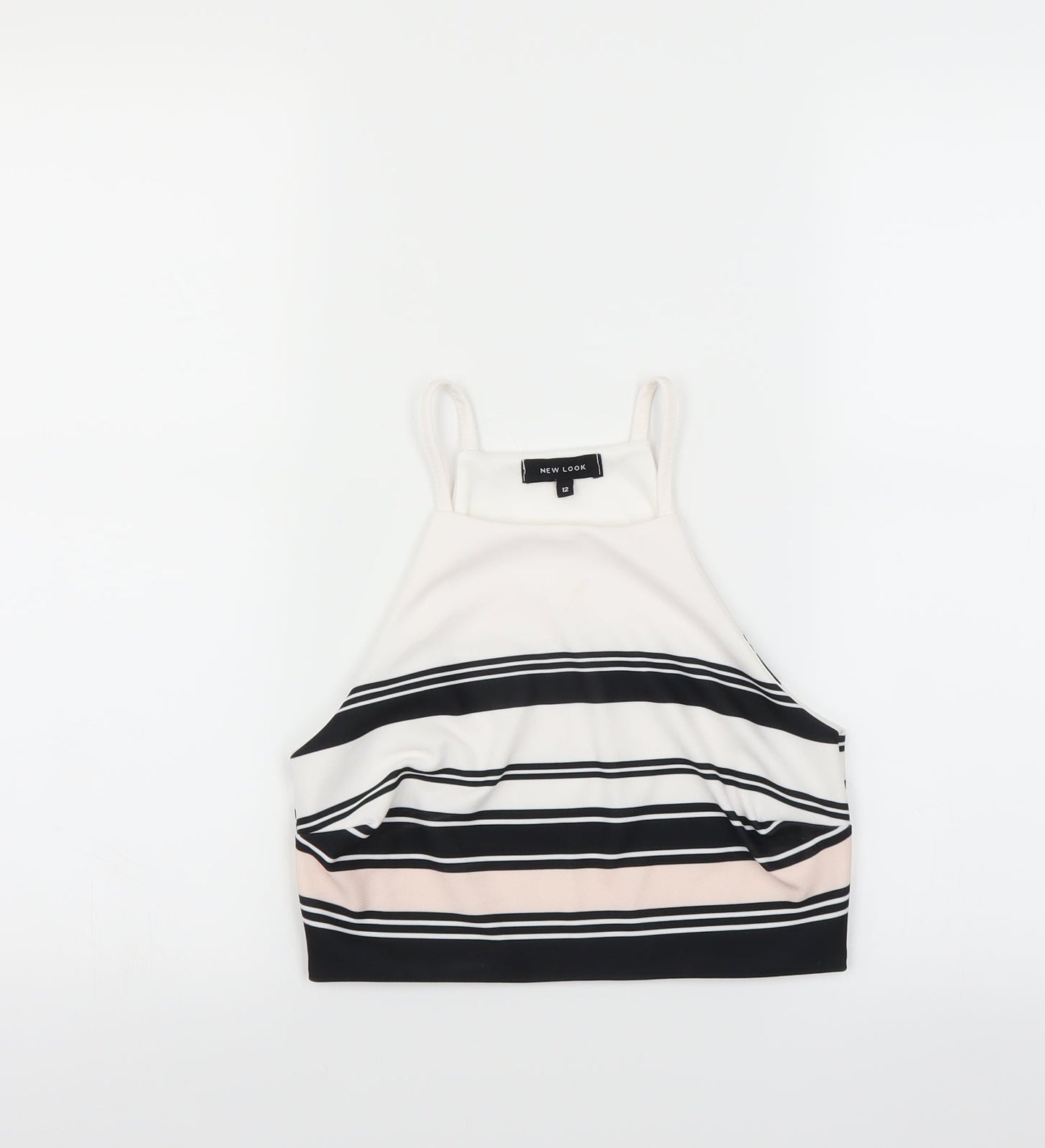 New Look Womens White Striped  Basic Blouse Size 12  - CROPPED