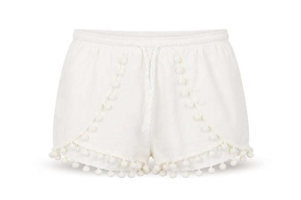 Vera & Lucy Womens White   Hot Pants Shorts Size L - Tassel Hem