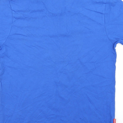 Brand and care label for Slazenger women’s blue basic t-shirt, size S