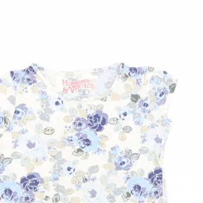 Close-up detail of Next girls’ white floral basic t-shirt, size 7, years