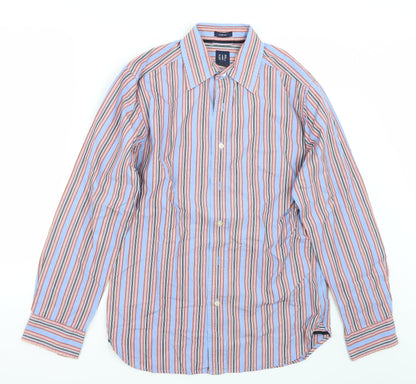 Additional front view of Gap men’s blue striped button-up, size S