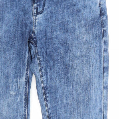 Close-up detail of Clockhouse women’s blue straight jeans, size UK 38, 29-inch leg