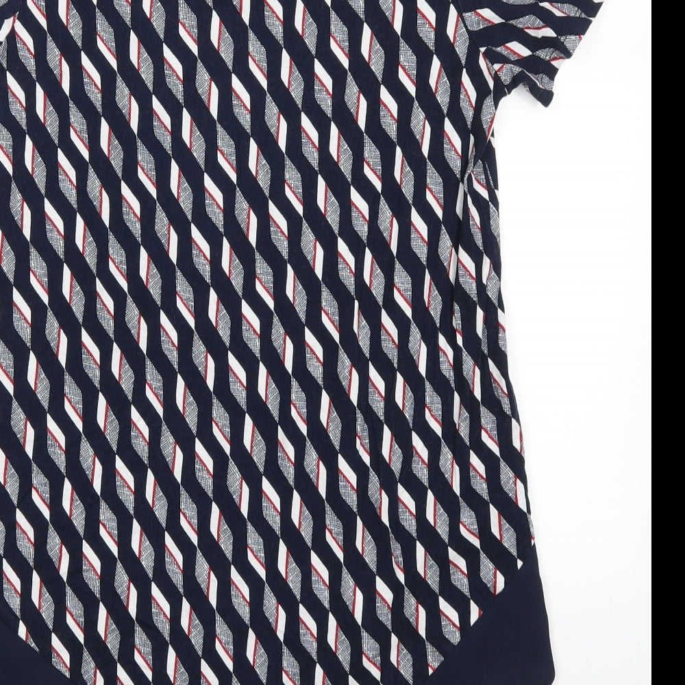 TU Womens Blue Geometric  Basic T-Shirt Size 8