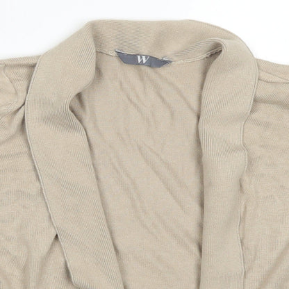 Close-up detail of BHS women’s beige cardigan jumper, size UK 10
