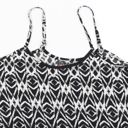 Close-up detail of QED London women’s black geometric basic tank, size UK 10