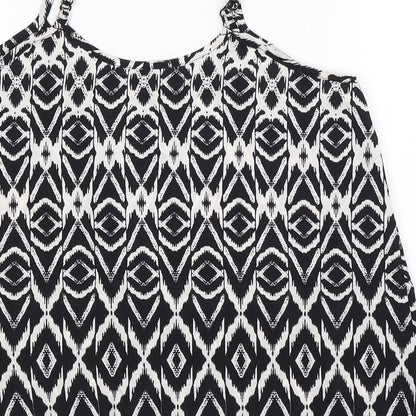Brand and care label for QED London women’s black geometric basic tank, size UK 10