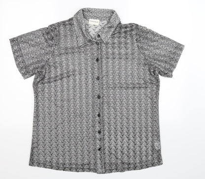 Additional front view of Essence women’s grey knit basic button-up, size UK 16