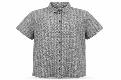 Front view of Essence women’s grey knit basic button-up, size UK 16