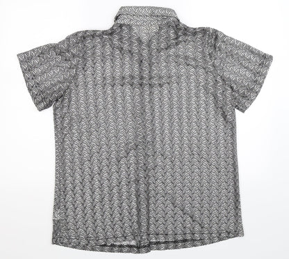 Back view of Essence women’s grey knit basic button-up, size UK 16