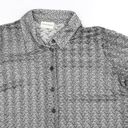 Close-up detail of Essence women’s grey knit basic button-up, size UK 16
