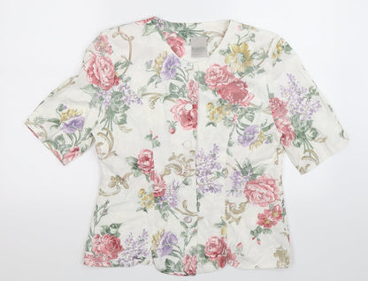 Additional front view of Classics Woman women’s white floral jacket suit jacket, size UK 14