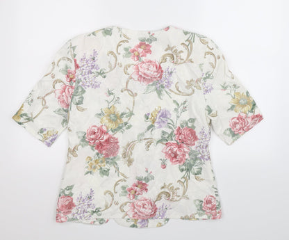 Back view of Classics Woman women’s white floral jacket suit jacket, size UK 14