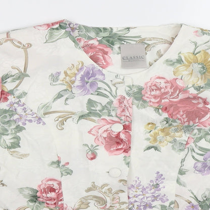 Close-up detail of Classics Woman women’s white floral jacket suit jacket, size UK 14