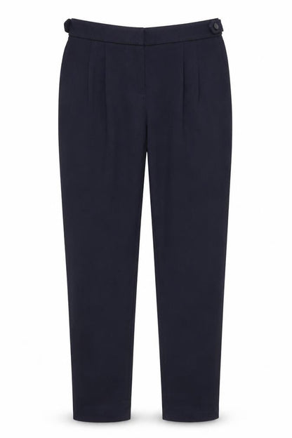 Front view of Next women’s blue trousers, size UK 30, in, 30-inch leg