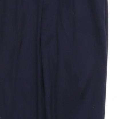 Close-up detail of Next women’s blue trousers, size UK 30, in, 30-inch leg