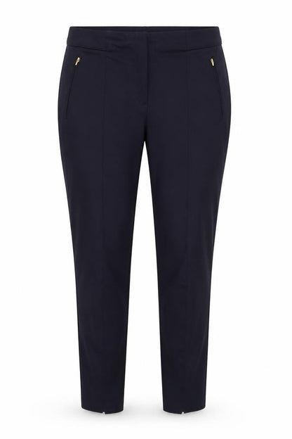 Front view of Definitions women’s blue trousers, size UK 12, 26-inch leg
