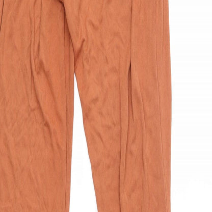 Brand and care label for Topshop women’s brown sweatpants, size UK 10, 32-inch leg