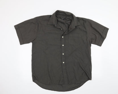 Front view of Creed men’s grey button-up, size XL