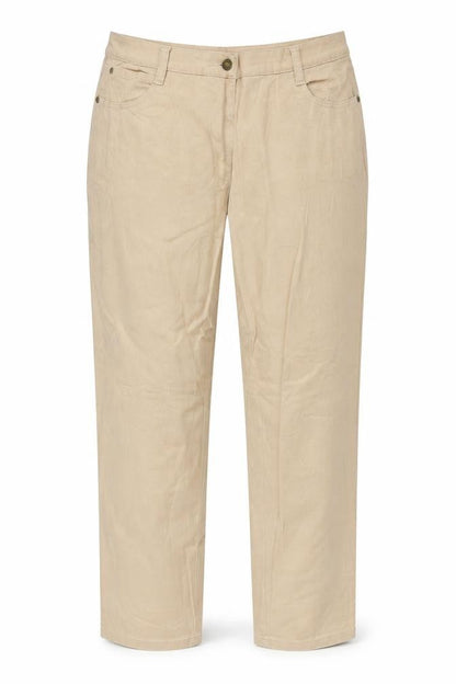 Front view of Preworn women’s brown chino trousers, size UK 36, in, 30-inch leg