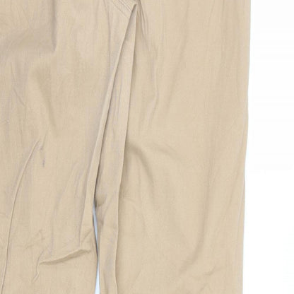 Brand and care label for Preworn women’s brown chino trousers, size UK 36, in, 30-inch leg