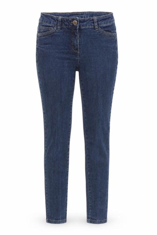 Front view of Up Fashion women’s blue denim skinny jeans, size UK 27, 32-inch leg