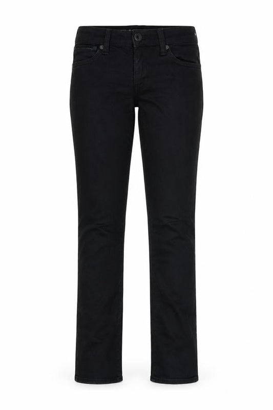 Front view of Mani women’s black denim skinny jeans, size UK 26, in, 34-inch leg