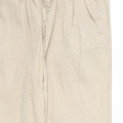Close-up detail of Sutherland women’s brown chino trousers, size UK 30, in, 28-inch leg